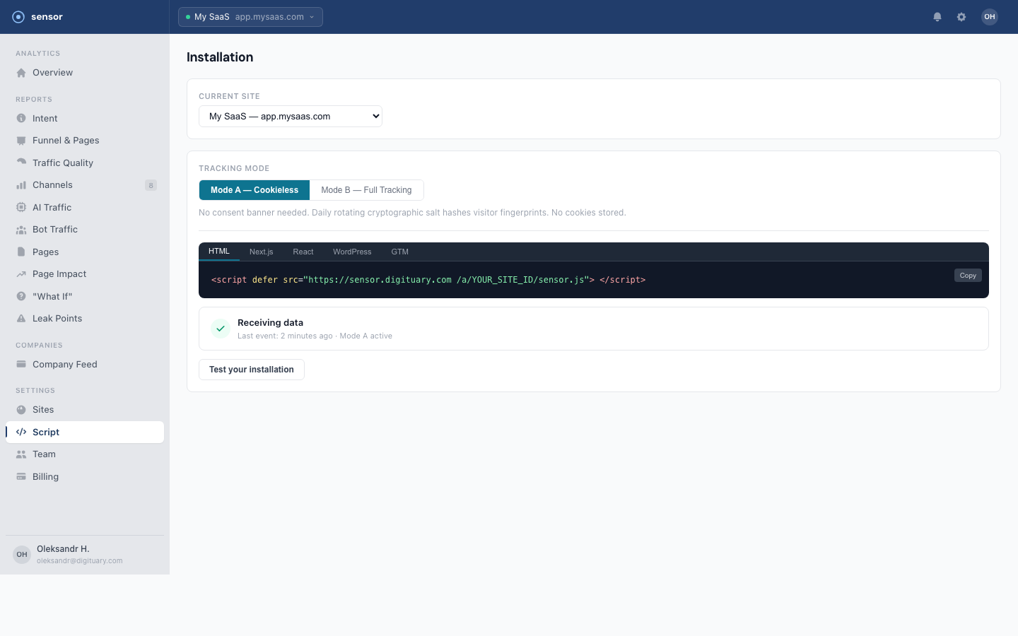 Full tracking installation